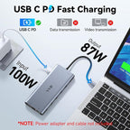 USB C Laptop Docking Station Dual Monitor HDMI for Dell/HP/Lenovo Laptop Type C Hub Multiport Adapter Dongle Dock,USB C to 2 HDMI+DisplayPort DP+Ethernet+100W USB C Power Charge Port+5USB+SD/TF+Audio