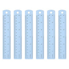 HARFINGTON 6pcs Metal Straight Ruler 15cm Metric SAE Aluminum Alloy Measuring Rulers Scale Tool with Hole for Measure Study Reading Classroom Office, Light Blue