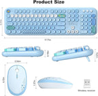 Wireless Keyboard and Mouse Combo, MOWUX Full Size Typewriter Retro Round Computer Keyboard, Cute Optical Mouse Wireless, Plug and Play, for Laptop, PC, Computer - Blue Heart