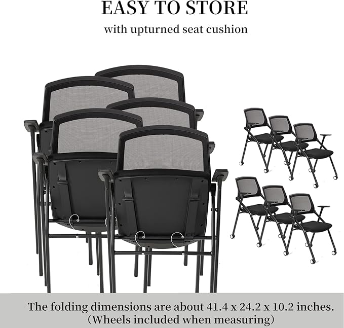 8 Pack Executive Office Chairs with Caster Adjustable Armrest Ergonomic Mid-Back Breathable Mesh Foldable Conference Reception Chair Set for Home School Waiting Room