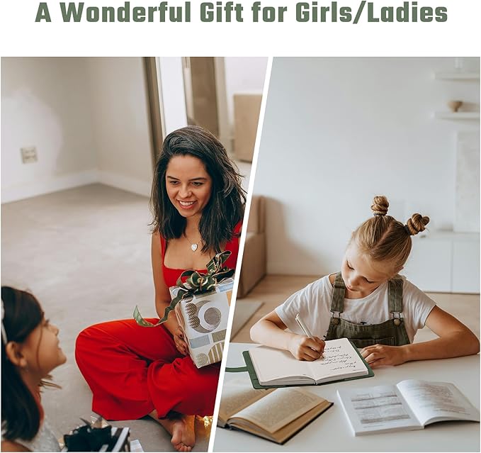 Lock Diary for Women Diary with Lock for Girls A5 Leather Locked Journal 260 Pages 100 GSM Refillable Journal with Lock for Teens Secrets Flower Journals with Combination Passwords, 5.7"x8.3", Green