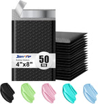 Poly Bubble Mailers 4x8 Padded Envelopes #000 50pcs, Self Seal Shipping Envelopes Padded Packaging for Small Business (Black)