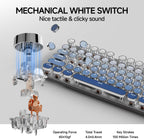 EWEADN Typewriter Keyboard Wireless Mechanical Keyboard, 104 Keys Gradient Color Typewriter Keyboards with White Backlit, Anti-Ghosting, Blue Switch Bluetooth/2.4GHz/Wired Keyboards-Blue