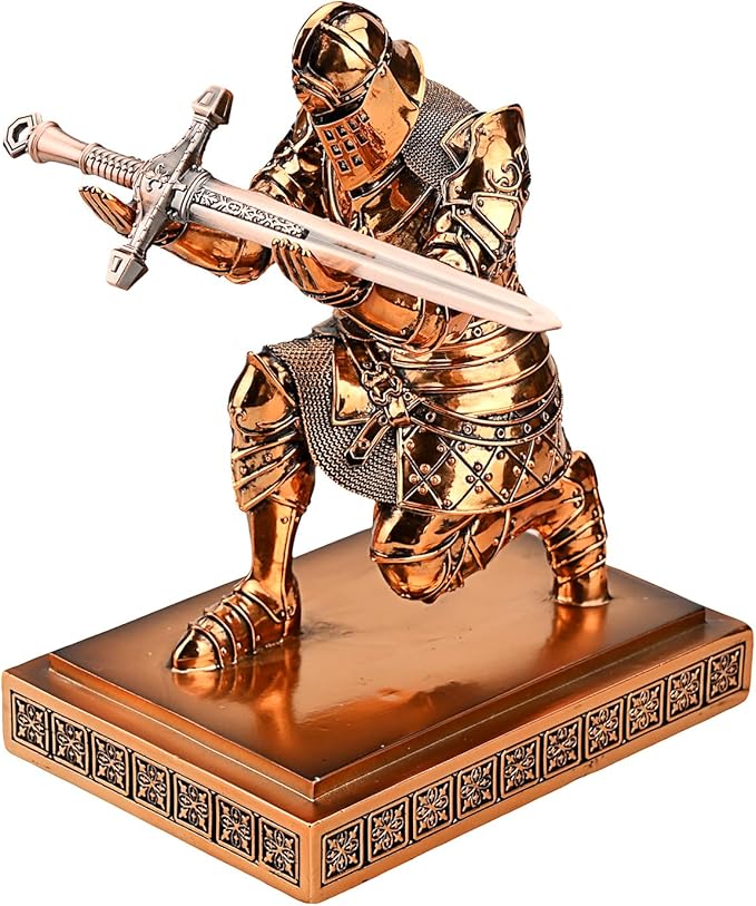 King's Guard Knight Pen Holder Pen Stand Desk Organizers and Accessories Resin Pencil Holder as Gift for Office and Home (Copper(Plating))