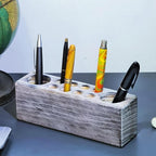 Whitewashed Wooden Pen Holder, Grey Solid Wood Desk Organizer, Rustic Paint Brush Holder and Art Supplies Organizer