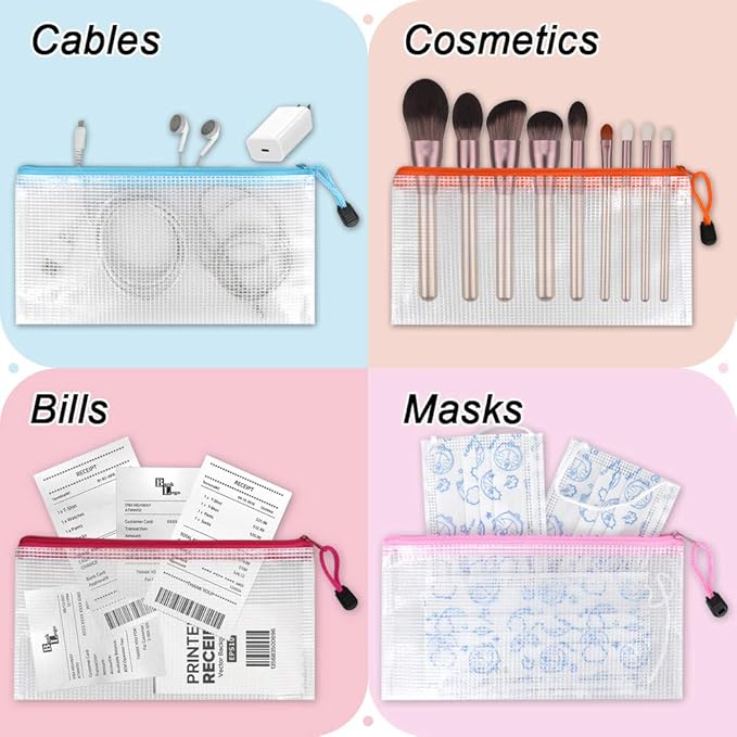 Umriox Pencil Pouches Bulk, 9.2 x 4.7 in (12 Colors, 36 Packs), Mesh Zipper Pouch Pencil Case, Small Zipper Pouches for Bill Stationary Cosmetics Travel Storage