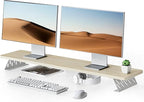 Fenge Dual Monitor Stand Riser, 42.5 Inch Desk Top Shelf for 2 Monitors, Computer Stands for Desk, Wood & Steel Desktop Riser for Laptop, PC, Printer
