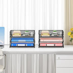 Subekyu 2-Pack 3-Tier Paper Letter Tray Organizer for Desk, Black Metal Mesh File Sorter Organizer with Handle and 1 PC Sliding Tray for Home Office School Desk Supplies Organization Storage