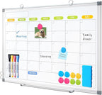 Dry Erase Calendar Whiteboard for Wall, WALGLASS 24" x 18" Magnetic White Board, Monthly Dry Erase Calendar with Silver Aluminum Frame, Double-Sided Hanging Portable Board for Office, Home, School