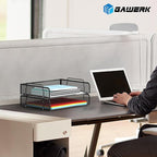 4 Tier Stackable Letter Tray, Metal Mesh File Storage Desktop Organizer for Home Office, Black