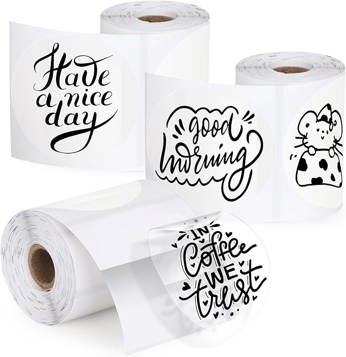 HuiJuKeJi 3 Rolls Transparent Round Thermal Labels, 2 Inch Circle Adhesive Direct Sticker Paper for Phomemo M220/M221/M100/M110/241BT, Multipurpose Clear Custom Sticker Label-140pcs/Roll