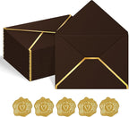 60 Pack Gold Envelopes 5x7 Bulk Tan Brown, 250G Pearled Cardstock A7 Envelopes for Invitations Business Mailing Envelope with Gold Foil Border, A6 4x6 Envelopes for Wedding Baby Shower Cards