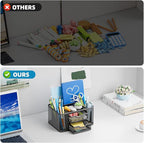 Marbrasse Mesh Desk Organizer, Pen Organizer with 2 Drawer, Multi-Functional Pencil Holder, Desk Organizers and Accessories with 5 Compartments + Drawer for Office Art Supplies (Black)