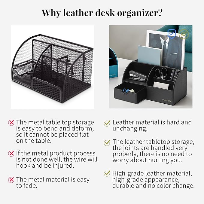 Vlando Office Supplies Desk Organizer Caddy,Back to School Supplies for Desk Caddy, Desktop Hanging File Letter Document Storage Holder with Drawer Organizer Section for Office Home 2 Pack Black