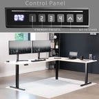 VIVO Electric Corner L-Shaped 84 x 63 in Standing Desk, Memory Height Adjustment, Light Wood Top Black Frame, DESK-E3CTBC-84