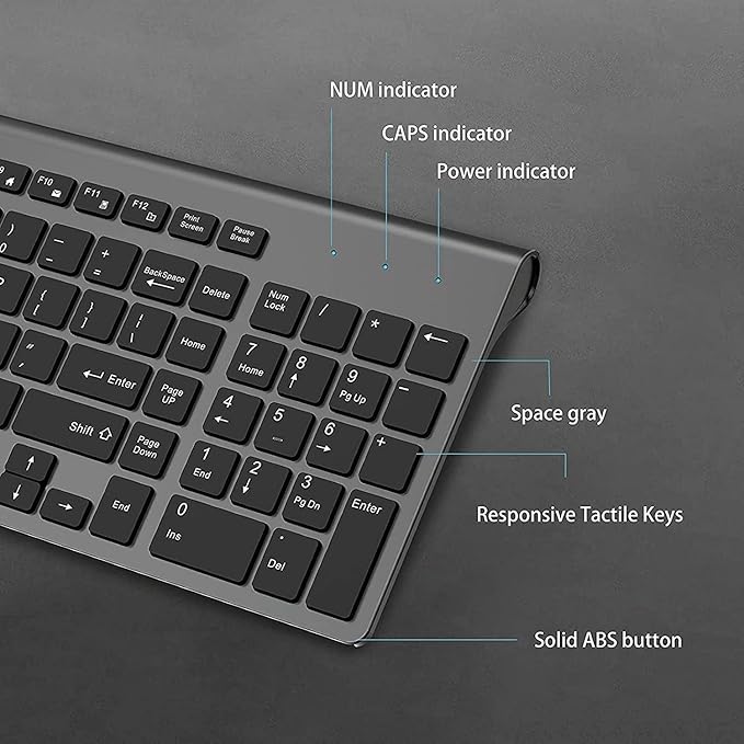 Wireless Keyboard Mouse Combo, J JOYACCESS 2.4G Ergonomic Computer Keyboard,Ergonomic Wireless Mouse for PC,Windows, Laptop, Desktop, Chromebook,Mac-Grey