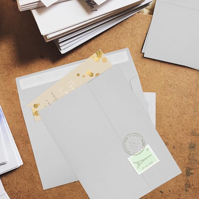 50 Packs 5x7 Dark Gray Envelope, Gray Envelopes 5x7, Dark Gray Invitation Envelope, Envelopes Self Seal for Weddings, Invitations, Photos, Greeting Cards, Mailing (Light grey)