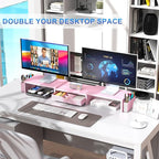 gianotter Dual Monitor Stand Riser, Desk Organizer With Drawer and 2 Pen Holders,Desk Organizers and Accessories, Pink Office Supplies (Pink)