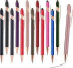 12 PCS 2 in 1 Stylus Ballpoint Pen with Stylus Tip, 1.0 mm Black Ink Metal Pen Stylus Pen for Touch Screens (12 Colors-2)