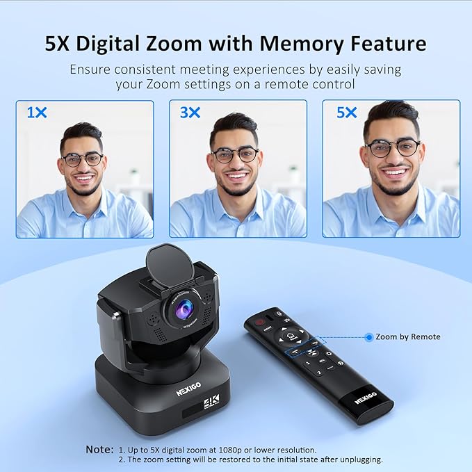 Zoom Certified, NexiGo N990 (Gen 2) 4K PTZ Webcam, Video Conference Camera System with 5X Digital Zoom, Sony_Starvis Sensor, Position Preset, Dual Stereo Mics, 3.5mm Audio Jacks for External Mics