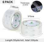 BOMEI PACK No Noise Quiet Clear Packing Tape, Heavy Duty Packaging Tape, Refill Rolls for Sealing Packing and Shipping, 2.4Mil 1.88Inch 55Yards 6rolls, with Free Dispenser