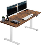 VIVO Electric 60 x 24 in Rustic Standing Desk, Memory Height Adjustment, 1B Series, One-Piece Vintage Brown Top, White Frame, DESK-KIT-1W6N