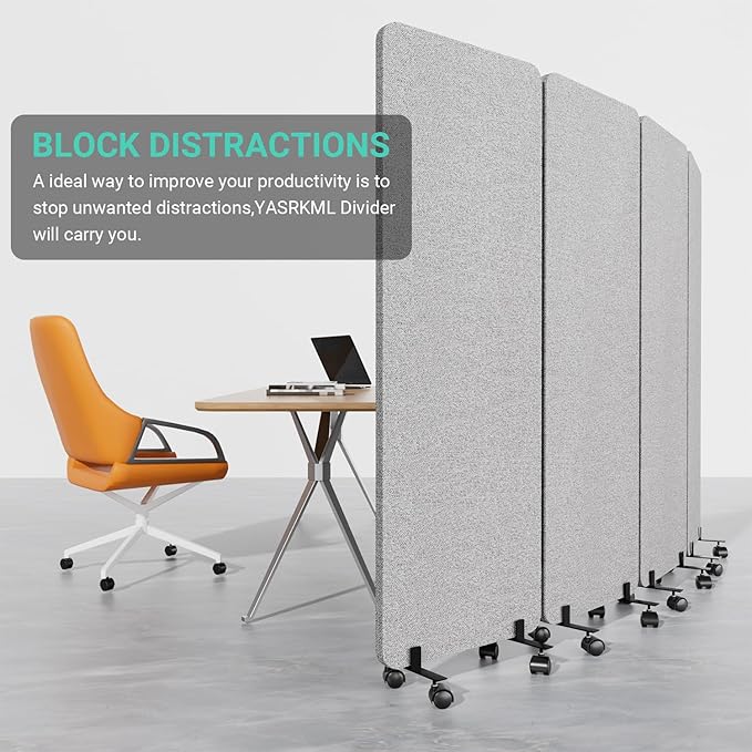 Soundproof Room Divider W/Wheels, 66in Office Dividers for Sound Proofing & Reducing, Sound Proof Dividers for Office Partitions Portable Temporary Wall Acoustic Wall Divider (Dark Grey, 4 Panel)