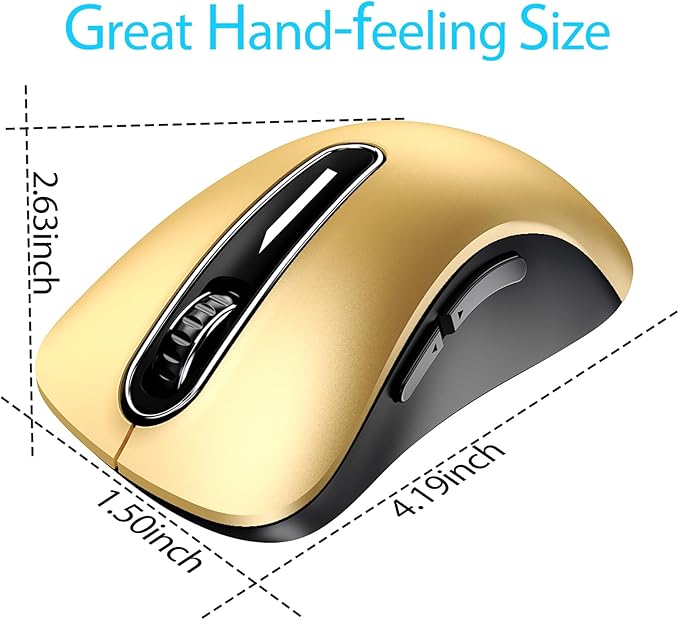 memzuoix 2.4G Wireless Mouse, 1400 DPI Mobile Optical Cordless Mouse with USB Receiver, Portable Computer Mice Wireless Mice for Laptop, PC, Desktop, MacBook, 5 Buttons (Gold)