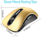 memzuoix 2.4G Wireless Mouse, 1400 DPI Mobile Optical Cordless Mouse with USB Receiver, Portable Computer Mice Wireless Mice for Laptop, PC, Desktop, MacBook, 5 Buttons (Gold)