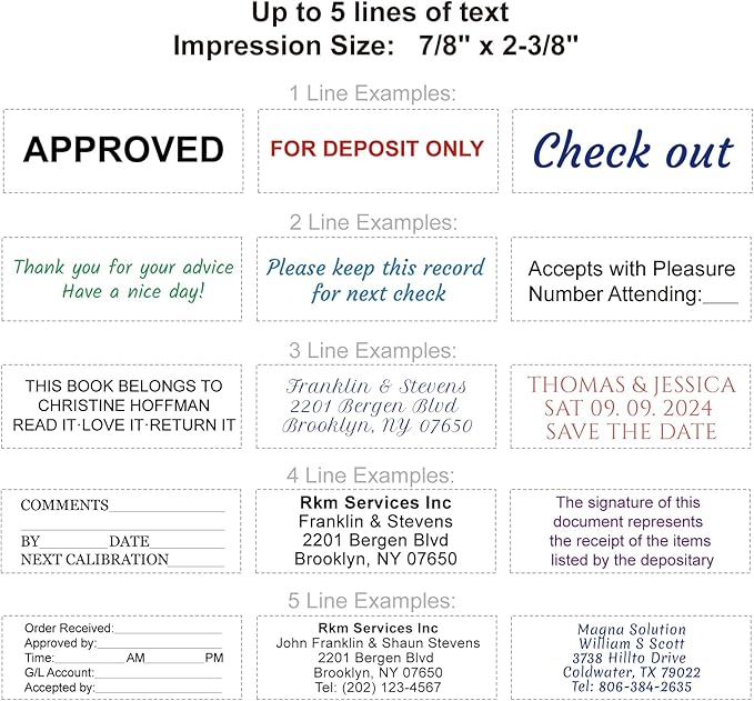 Large Size Custom Self-Inking Stamp Customized Return Address Stamp - Up to 5 Lines of Text Choose from Many Fonts & Ink Colors