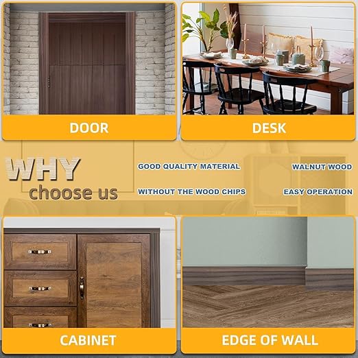 GSCIT Club Walnut Wallpaper, 2.4 inch X 15ft Self Adhesive Wood Grain Repair Tape Walnut Repair Patch for Tables, Chairs, Baseboards, Doors, Windows, Floors, Handicraft DIY.