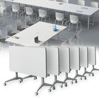 Conference Table Folding Conference Table, Modern Conference Room Table White Meeting Table Flip Top Large Mobile Training Tables, Mobile Training Seminar Tables for Office Classroom (6pack 55.1in)