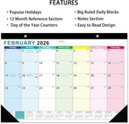 2026 Desk Calendar - 18 Monthly Calendar 2026-2027, Jan 2026 - Jun 2027, 17" x 12", Large Desk Calendar 2026-2027 with Thick Paper, Large Blocks, Stickers, Home or Office Calendar for Easy Organizing