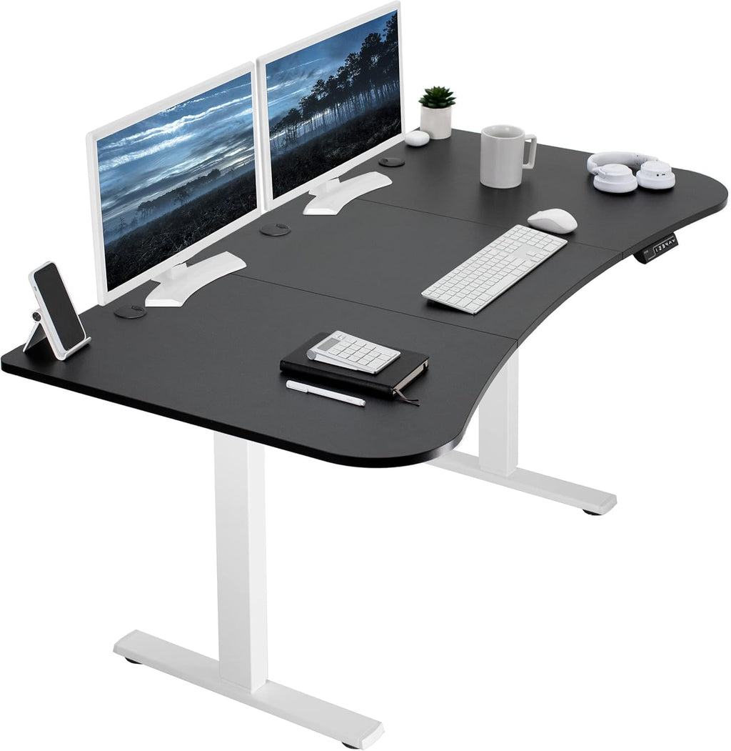 VIVO Electric 63 x 32 in Standing Desk, Memory Height Adjustment, 1B Series, Black Top White Frame, DESK-KIT-1W1B