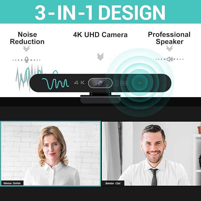 4K Pro Audio and Video Conference Room Camera with Remote Control for Windows TV, AI-Powered HD Webcam with Microphone & Speaker for Desktop Computer/PC/Monitor/Laptop/Teams/Zoom/Skype
