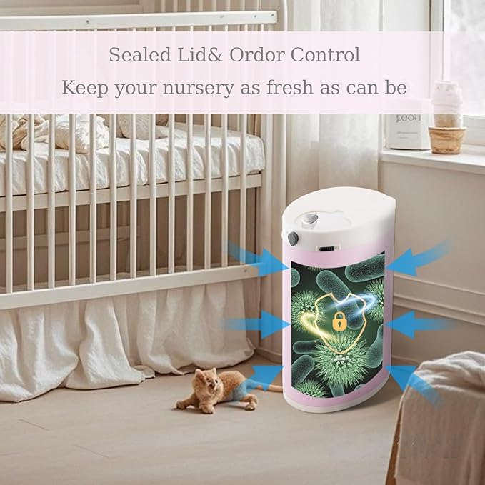 Diaper Pail, Baby Diaper Trash Can with Removal Inner Liner, Childproof Lock, Stainless Steel Garbage Pail with lid, Soft Close, Odor Control Diaper Disposal Bin, 4 Gallon Pink Diaper Can
