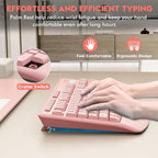Wireless Keyboard and Mouse Combo, E-YOOSO 2.4GHz Full Sized Ergonomic Wireless Keyboard with Wrist Rest, 3 DPI Adjustable and 6 Buttons Cordless USB Mouse for Computer, Laptop, PC, Windows (Pink)