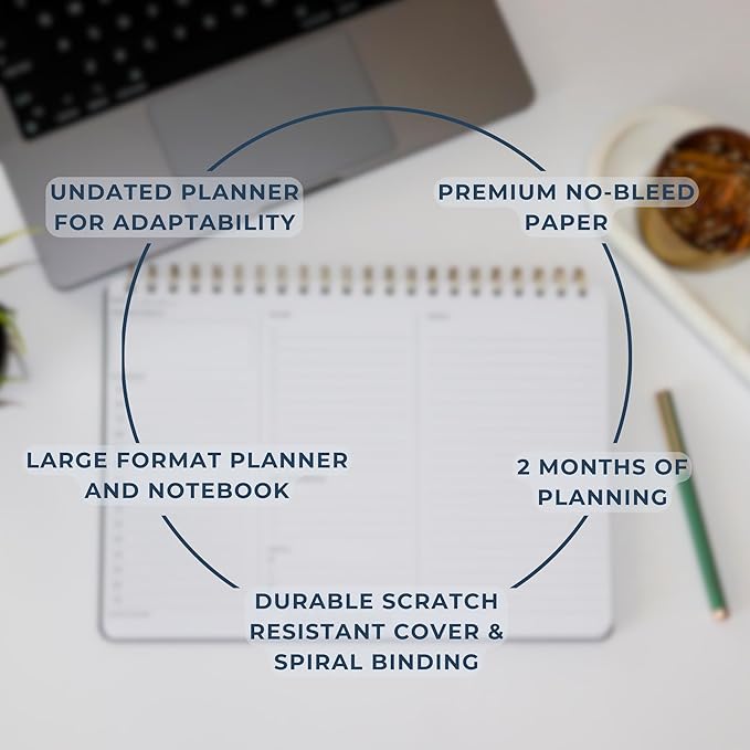 Undated Daily Planner | 8.25” x 11.75” Work To-Do Notebook | ADHD Academic Organizer | Multi-Layout | Men and Women Planner | College Supplies | Black | Landscape Layout