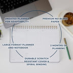 Undated Daily Planner | 8.25” x 11.75” Work To-Do Notebook | ADHD Academic Organizer | Multi-Layout | Men and Women Planner | College Supplies | Black | Landscape Layout