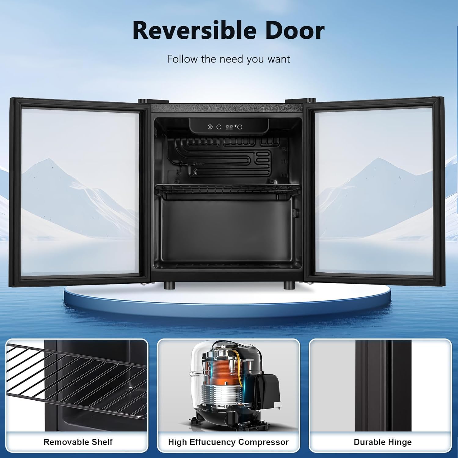 Antarctic Star Mini Fridge Cooler - 12 Bottle 48 Can Beverage Refrigerator Glass Door for Drinks or Beer Wine –Small Drink Dispenser for Home, Office, Electronic Knob Control,1.3Cu.Ft