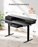 ErGear Electric Standing Desk with 4 Drawers, 63" x 30" Height Adjustable Desk with Storage, C-Clamp Mount Compatible, Computer Home Office Table with Cable Management Tray, Black