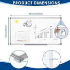 SWANCROWN Magnetic Dry Erase Board 48 x 24 Inches - Large White Board, Silver Aluminum Frame, 4' x 2' Writing Whiteboard for Walls, Home Office, School, Studio