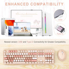 Wireless Keyboard and Mouse Combo, Ergonomic Full Size Typewriter Retro Round Keycaps Keyboard, Compatible with Windows, PC, Perfer for Home and Office Keyboards (Chocolate Color)