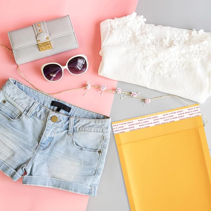 UCGOU Kraft Bubble Mailers 10.5x16 Inch 25 Pack Usable Size 10.5x15 Yellow Padded Envelopes #5 Large Mailing Packages Self Sealing Tear Resistant Boutique Bulk Mail Shipping Bags for Book and More