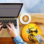 Bee Small Mouse Pad, Cute Round Mouse Pads for Desk, Travel Mini Mousepad with Non-Slip Rubber Base, Portable Mousepads for Wireless Computer Mouse Laptop, Office Desk Accessories, 8.6 * 8.6 Inch
