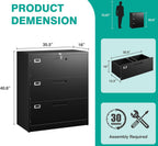 SISESOL 3 Drawer Lateral File Cabinet with Lock,Black Lateral Filing Cabinet,Horizontal Metal Filing Cabinets,Locked Wide Three Drawer File Cabinets for Office Home,Fit A4/F4/Letter/Legal File