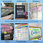 Liquid Chalk Drawing Markers for Car Windows, Auto Windshields, Mirrors, White Boards, Retail + Restaurant Signs. Erasable Chalk Markers – Washable – Bold - Neon 8pck. 10mm tip - 3 writing options.