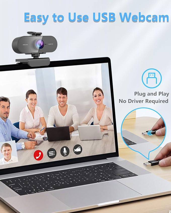 2K Webcam for PC Mac Laptop with Microphone,Full HD Web Cam for Streaming with Privacy Cover Sliders,USB C Web Camera for Desktop Computer Monitor,External Small Best Webcam For Microsoft Teams Gaming