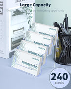 Uniclife Acrylic Business Card Holder for Desk 4 Slots Clear Business Card Display Stand for Men & Women Desktop Business Card Organizer Card Stand for Office Home Exhibition, 240 Card Capacity