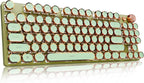 EWEADN V20 Green Typewriter Keyboard,87 Keys Backlit Typewriter Style Mechanical Keyboards, Media Control Knob, Wired/BT5.0/2.4G Typewriter Style Computer Keyboards Pink Switch for Windows/Mac/PC